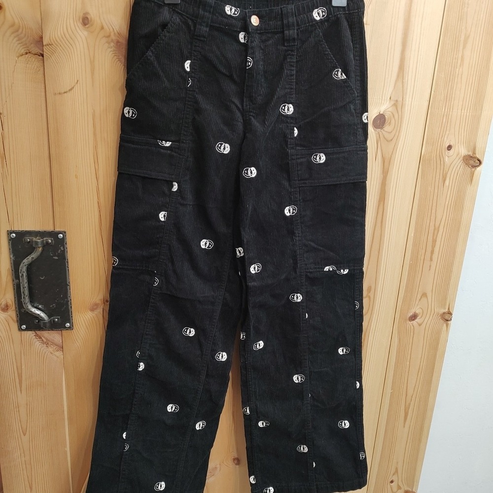 Pacsun Womens Jeans Corduroy Sz Small Baggy Carpenter Smiley Face Yingโ Yang